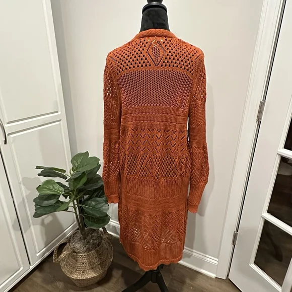 Philosophy Maxi Knit Orange Cardigan Size L Slit Hem - Picture 7 of 12